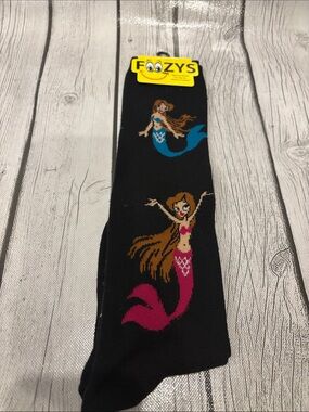 Foozys  Black Socks with Colorful Mermaid Motif tall socks